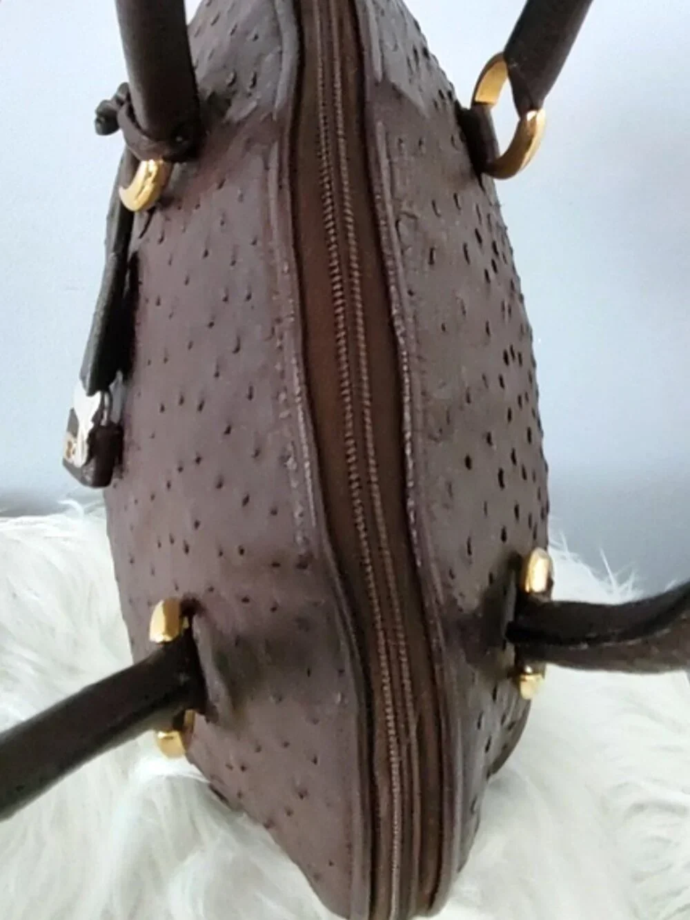 Bally vintage ostrich emb leather dome bowling bag satchel w/lock keys EUC